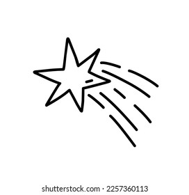 Doodle shooting star isolated on white background. Vector hand-drawn illustration. Perfect for decorations, logo, various designs.