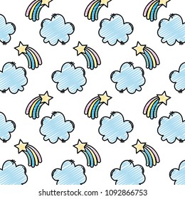 doodle shooting star with rainbow and cloud background