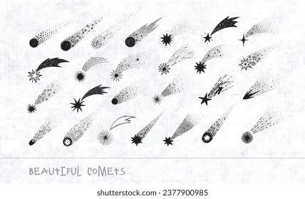 Doodle shooting stars and comets on old paper background