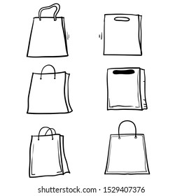 doodle Icono de bolsa de compras estilo caricatura dibujada a mano