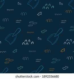 Doodle Shovel Garden sin inconvenientes. fondo dibujado a mano. Ilustración del vector