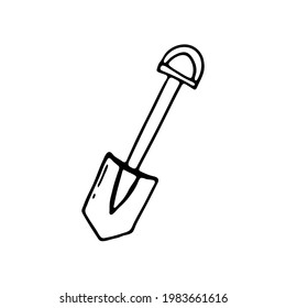 Doodle shovel. Isolated on white background drawing for prints, poster, cute stationery, travel design. Hand-drawn vector. Camping