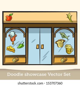 Doodle showcase food vector set