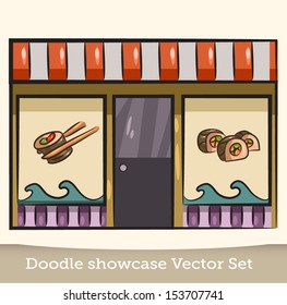 Doodle showcase sushi restaurant vector set