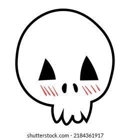 Doodle shy skull illustration. Halloween vector icon. Spooky scary set. Black line art on white background.