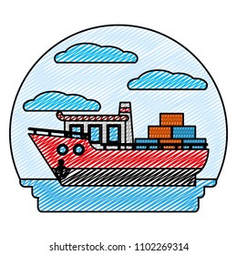 doodle side ship transport with containers cargo