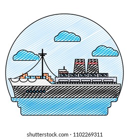 doodle side ship transport with delivery containers