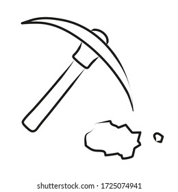 The doodle sign of mining. Vector illustration of a pick and stones. Contours isolated on a white background.