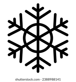 Doodle silhouette of barbed snowflake, element of winter festival decoration. Winter snow, Christmas miracle symbol. Simple black shape freehand vector icon isolated on white background