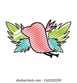 doodle silhouette bird with exotic leaves reserve