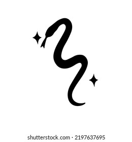 doodle silhouette black magic snake isolated on white background