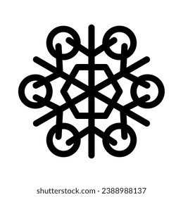 Doodle silhouette of elementary snowflake, element of winter festival decoration. Winter snow, Christmas miracle symbol. Simple black shape freehand vector icon isolated on white background