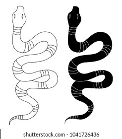 doodle and silhouette lovely snake vector isolate on white background.Lampropeltis triangulum vector.Sticker and hand drawn snake for tattoo.Red snake Reptile on white background.