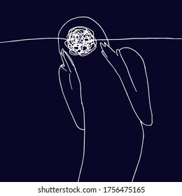 Doodle silhouette of a thinking man on a dark blue background
