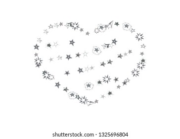 Doodle silver stars frame on white background. Flying star glitter cosmic decoration backdrop. Scattered stars confetti vector illustration for prints, ads, invitations, postcards