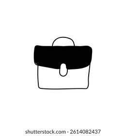  doodle Simple black-and-white doodle icon of a briefcase, ideal for business, office, work, career, corporate presentations, websites, and modern branding projects.