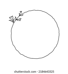 Doodle simple circle frame with elegant leaves, twig and floral element. Vector isolated clip art on white background. Hand drawn floral wreaths.