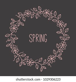 Doodle simple cute flower wreath round decorative border vector illustration