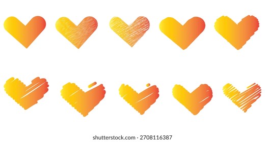 Desenhar simples conjuntos de corações diferentes. Coleção de ícones desenhados à mão. O coração rabisca. Coleção de rabiscos de coração desenhados à mão em diferentes estilos