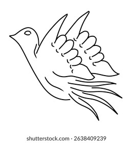 Doodle simple flying bird outline vector. Hand drawn vector illustration of cartoon animal. Good for coloring book and other kids design