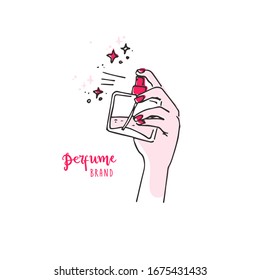 Doodle simple hand spray with perfume bottle. Good for logo, vector illustration