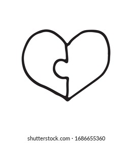 Doodle simple heart isolated on white background. Hand drawn vector illustration in outline style. Design for print, coloring book, greeting post cards, invitation, puzzles, autism