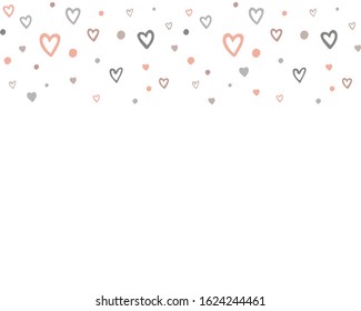 Doodle Simple Hearts Horizontal Seamless Pattern Border. Vector illustration