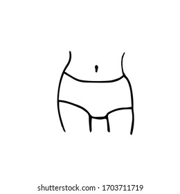 Doodle is a simple illustration of the abdomen. Vector Doodle illustration of a belly with legs during menstruation, ovulation. part of the human body