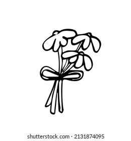 Doodle simple line bouquet. Vector flowers sketch