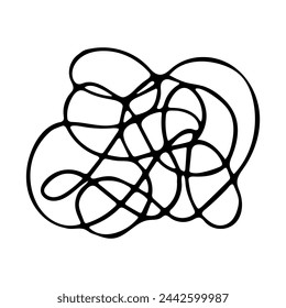 Doodle simple line element in business process.Abstract confusion of thoughts, actions. Lump of tangled lines. Hand drawn black monochrome vector for cards, posters and professional design. On white.