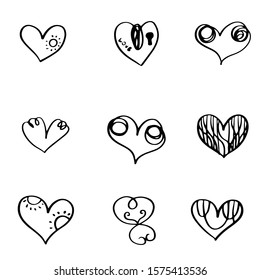 Doodle Simple lines heart Valentine card Hand drawn style vector illustration