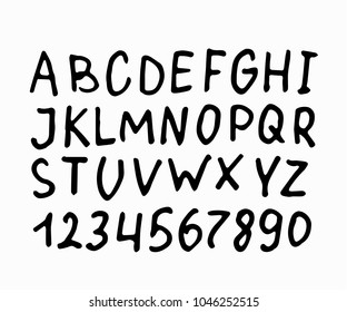 Doodle simple primitive kids alphabet, vector hand drawn letters elements. For kids books, posters, postcard typography