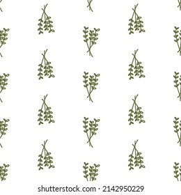 Doodle simple spring seamless pattern with herbs. Perfect for T-shirt, textile and print. Hand drawn vector illustration for decor and design.



