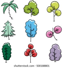 Doodle of simple tree collection vector art illustration