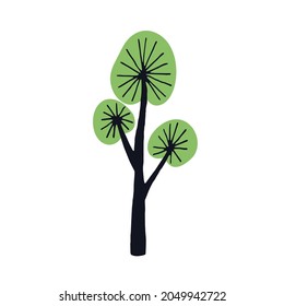 Doodle simple tree with primitive trunk, branches and crown. Abstract naive kids art. Wood plant. Childish botanical flat vector illustration isolated on white background