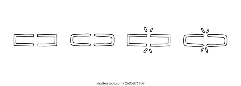 Doodle simple conjunto de iconos de desenlace. La desconexión débil esboza la brecha rota desvincula la colección. Ilustración vectorial