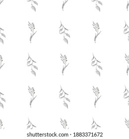 Doodle simple vector seamless pattern of hand-drawn leaves. Seamless pattern of hand-drawn branches. Big floral botanical set. Isolated on white background.
