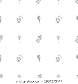 Doodle simple vector seamless pattern of hand-drawn leaves. Seamless pattern of hand-drawn branches. Big floral botanical set. Isolated on white background.