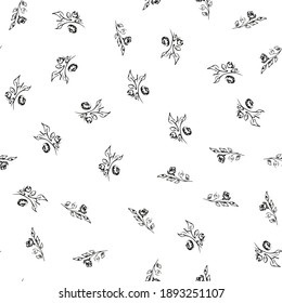 Doodle simple vector seamless pattern of hand-drawn roses. Seamless random pattern of hand-drawn flowers. Isolated on white background.