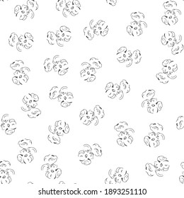 Doodle simple vector seamless pattern of hand-drawn roses. Seamless random pattern of hand-drawn flowers. Isolated on white background.