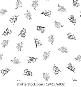 Doodle simple vector seamless pattern of hand-drawn peonies. Seamless random pattern of hand-drawn peonies. Isolated on white background.