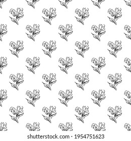 Doodle simple vector seamless pattern of hand-drawn peonies. Seamless pattern of hand-drawn peonies. Isolated on white background.