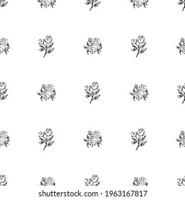 Doodle simple vector seamless pattern of hand-drawn peonies. Seamless pattern of hand-drawn peonies. Isolated on white background.
