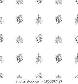 Doodle simple vector seamless pattern of hand-drawn peonies. Seamless pattern of hand-drawn peonies. Isolated on white background.