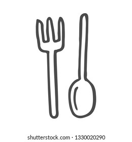 Doodle Simply Fork And Spoon, Vector Illustration