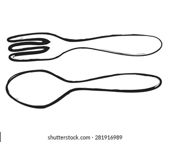 Doodle Simply Fork And Spoon, Vector Illustration