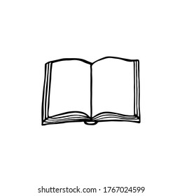 Doodle single element of open Book with study and education concept. Hand drawn vector sketch illustration isolated on white background