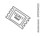 Doodle single hand drawn ticket. Isolated drawing clipart on a white background. Vector illustration
