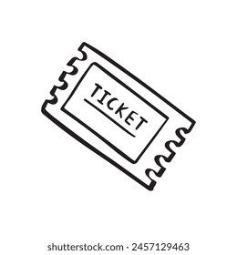 Doodle Einzel Hand gezeichnete Ticket. Isolierter Clipart auf weißem Hintergrund. Vektorillustration