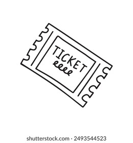 Doodle single hand drawn ticket. Isolated drawing clipart on a white background. Vector illustration